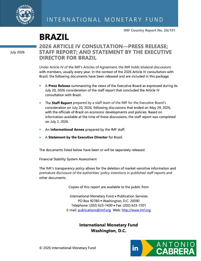 cabreraagro's tweet photo. O Brasil está hipotecando o futuro

O descontrole das contas públicas brasileiras deixou de ser apenas um alerta de economistas. Tornou-se uma conta trilionária que já pesa sobre toda a sociedade.

O Fundo Monetário Internacional divulgou, nesta semana, um retrato duro das contas públicas brasileiras. A dívida bruta do governo geral deve fechar 2026 em 97,8% do PIB. Sem novo ajuste fiscal, chega a 106% do PIB em 2035 — quase um ano inteiro de tudo o que o Brasil produz, comprometido só com dívida.
E há um detalhe ainda mais grave: esse cenário já considera alguma melhora fiscal e medidas adicionais ainda não definidas. Sem elas, a dívida continuará crescendo.

É a primeira vez na história da série que a despesa com juros ultrapassa a marca de um trilhão de reais em 12 meses.
Para colocar em perspectiva: o Brasil gasta, só para pagar juro de dívida já contraída, mais do que investe, mais do que a maioria dos orçamentos setoriais inteiros.

Mais de R$ 1 trilhão que não se transforma diretamente em hospitais, escolas, estradas, segurança ou infraestrutura. É o preço combinado de uma dívida elevada, juros altos e da ausência de confiança em uma trajetória fiscal sustentável.

O governo parece acreditar que o problema sempre pode ser resolvido com mais impostos. Mas o Brasil não sofre por falta de arrecadação. Sofre porque o gasto obrigatório cresce automaticamente, o desperdício é protegido, os privilégios permanecem e praticamente não existe espaço para escolher prioridades.

O próprio FMI recomenda um ajuste de cerca de três pontos percentuais do PIB até 2031, com revisão de benefícios tributários, controle das despesas obrigatórias e enfrentamento das vinculações automáticas — incluindo a eliminação dos atuais pisos constitucionais de saúde e educação.

Isso não significa abandonar saúde e educação. Ao contrário: significa protegê-las por meio de metas, eficiência e resultados, em vez de simplesmente obrigar o governo a gastar determinado percentual, mesmo que o dinheiro seja mal aplicado.

Em um país responsável, saúde e educação são prioridades. Mas prioridade não pode ser sinônimo de cheque em branco.

A irresponsabilidade fiscal não é um conceito abstrato. Ela aparece nos juros mais altos, no crédito mais caro, no investimento que não acontece, na empresa que não abre e no emprego que deixa de ser criado.

O rombo não nasceu ontem. Mas quem vai pagar a conta, se nada mudar, é quem menos decidiu como ela foi feita.
Quando o governo se recusa a controlar seus próprios gastos, ele transfere a conta para quem trabalha, produz e paga impostos.

E, quando nem isso é suficiente, envia a dívida para uma geração que ainda nem nasceu.

#DívidaPública #FMI #AjusteFiscal #ContasPúblicas #JurosAltos #ResponsabilidadeFiscal #EconomiaBrasileira #ReformaFiscal #GastoPúblico #SustentabilidadeFiscal #FinançasPúblicas