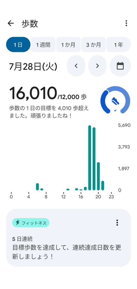 asms1672's tweet photo. 【備忘メモ】
★26/7/28 本日のトータル歩数★
16,010歩

本日もいつもの とある施設付近を歩き回ってなんとか目標達成🙋✨✨ https://t.co/HjDrYmetCV