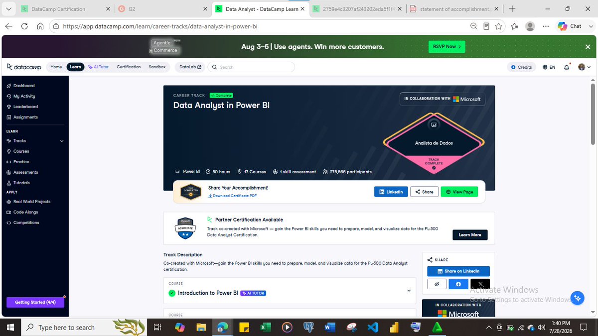de_blue_one's tweet photo. Just completed the Power BI Track on @DataCamp and earned my Statement of Accomplishment! 🎉

https://t.co/SNH0If5ZxF
Next stop: building real-world Power BI projects, then taking the certification exam. Excited for the journey ahead!

#PowerBI #DataAnalytics #DataCamp https://t.co/w0xqgSVNiv