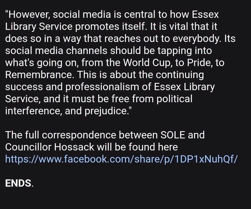 SOLE_Essex's tweet photo. Our latest press release. CAMPAIGNERS STILL WAITING ON MEETING WITH LIBRARIES LEADER. #LibrariesForAll https://t.co/EaQQupIO5a