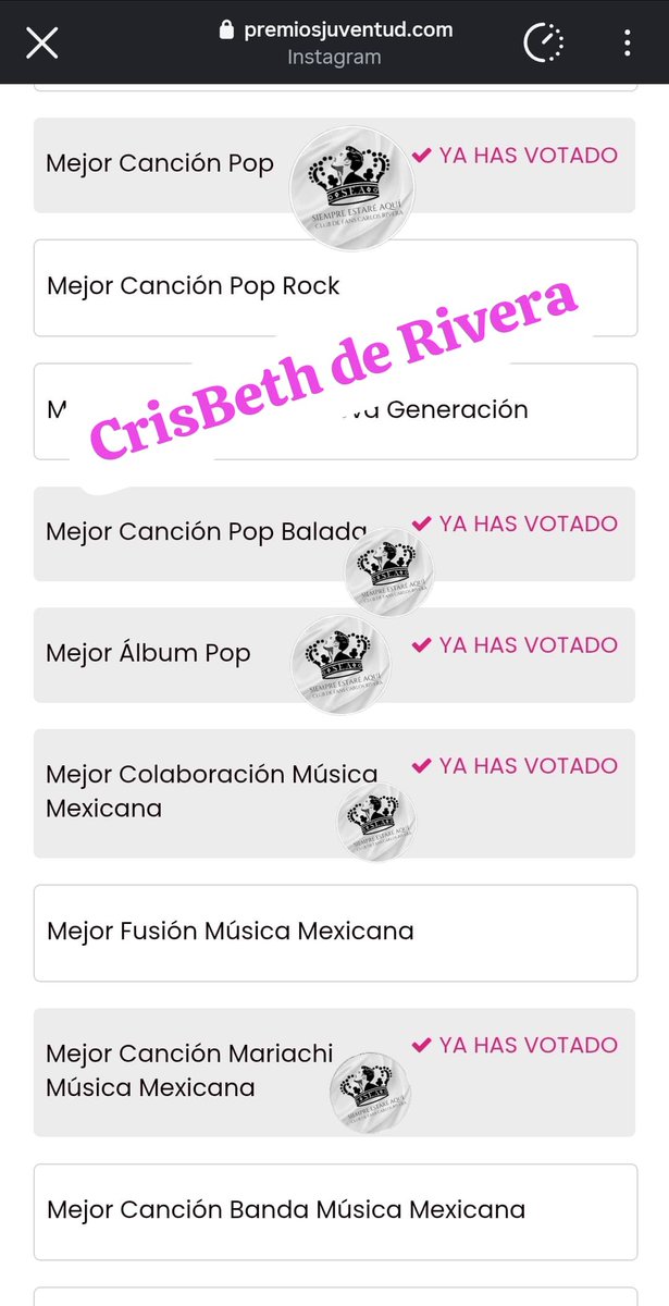 CrisbethLoza's tweet photo. @riveristashq @PremiosJuventud Mis votos en Premios Juventud 

@riveristashq 
@_CarlosRivera 
@siempreestarecr 
@PremiosJuventud 

#SiempreEstaréAquí🖤👑
#SEAGuadalajara🇲🇽
#CarlosRivera https://t.co/QxxQrjqDHg