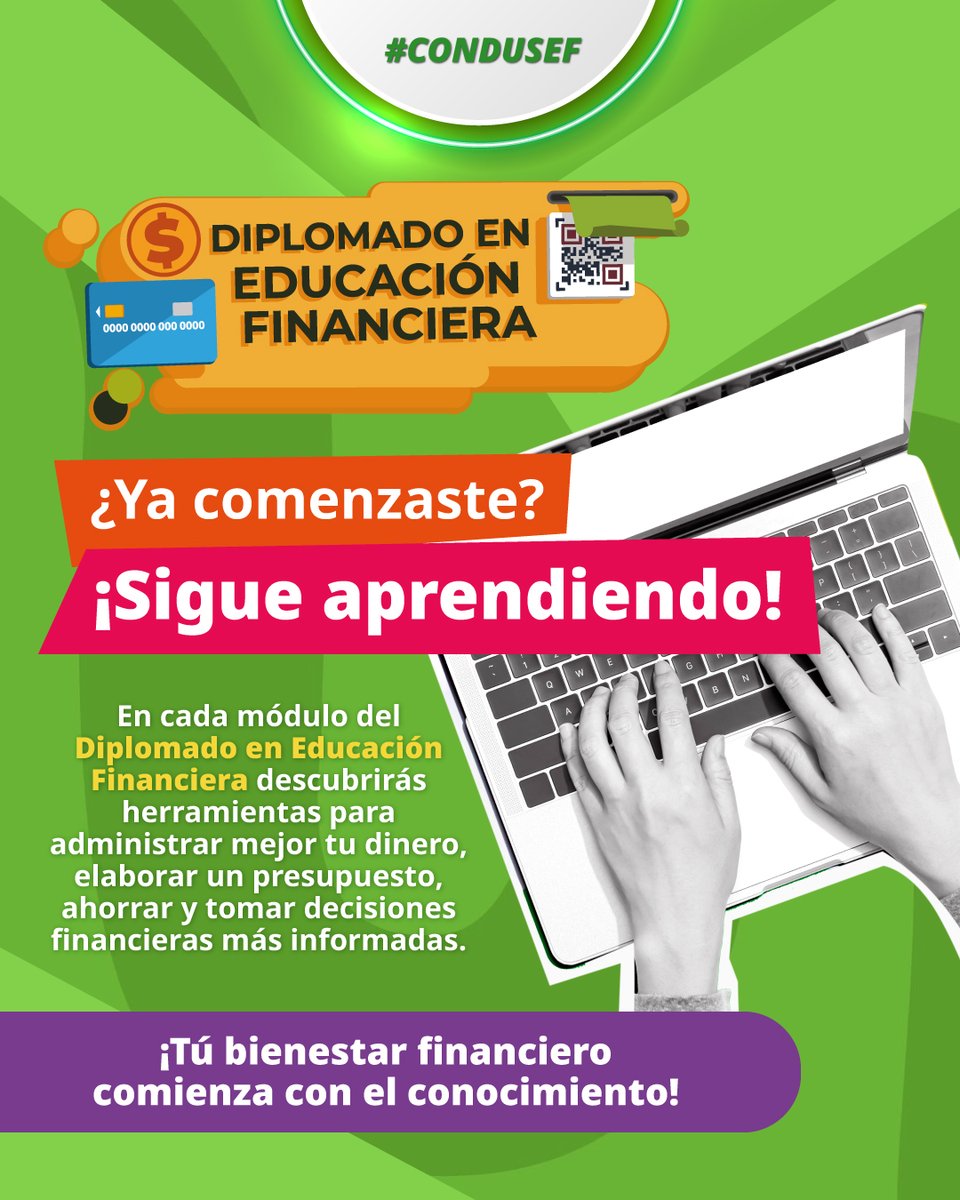 CondusefMX's tweet photo. 📚 ¡No te detengas!

Si ya formas parte del #Diplomado en #EducaciónFinanciera de la #CONDUSEF, continúa aprendiendo y fortalece tus conocimientos para tomar mejores decisiones financieras.

💡 ¡Cada módulo te acerca a tu meta!

#EducaciónFinanciera https://t.co/AASw6hw7EU