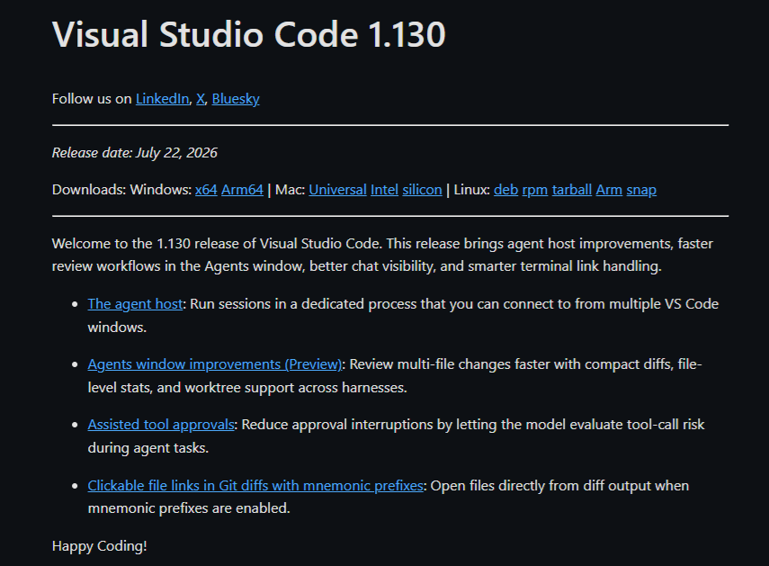 VSCode 사용자들을 위한 좋은 소식 ➝ 버전 1.130에서 AI 에이전트 (AI-agent) 워크플로우를 업그레이드하여 AI 에이전트를 더 대표 이미지