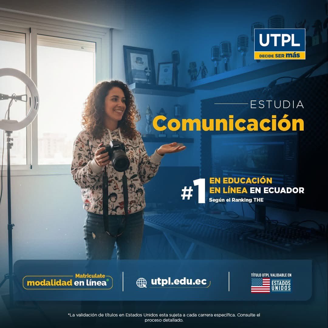 ComUTPL's tweet photo. Tu futuro empieza con una buena historia… la tuya. 🎙️📸💻
Estudia Comunicación en la @utpl y prepárate para crear, innovar y generar impacto en el mundo digital.

Más información: https://t.co/ymm3TOJy2G⁠ #Comunicación #UTPL #EducaciónEnLínea #DecideSerMás https://t.co/J18ppDLkvy