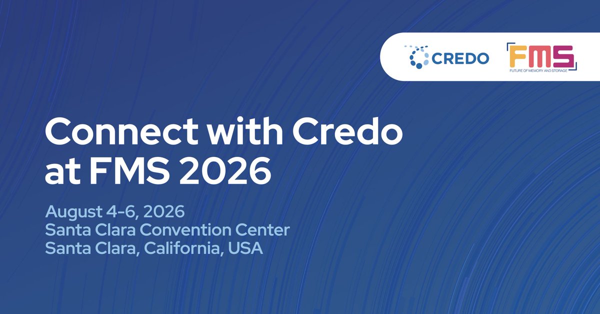 credosemi's tweet photo. Excited to be heading to FMS: Future of Memory and Storage 2026 in Santa Clara, August 4–6! Stop by Booth #1146 to discover our connectivity solutions for AI memory and storage. Please reach out to sales@credosemi.com to set up a meeting. Look forward to seeing you at the show!
#WeConnect