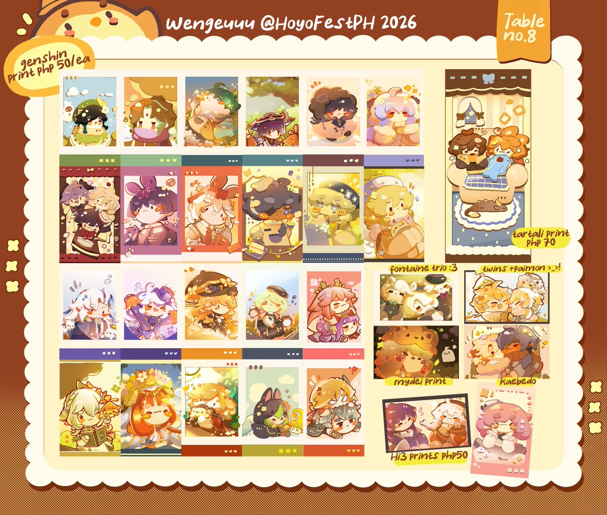 wengeuuu26's tweet photo. [rts 💛 ] 1/2
uwaa late post🙇‍♀️but here's my full #HoYoFESTPH catalog yipee🥹 I'll be at table 8 with mayarinan cya cyaa!!🫡

reservations still open :3

✨July 30 - August 2, 2026
✨Space @ OneAyala

#HoYoFEST2026 https://t.co/e41fea7RZJ