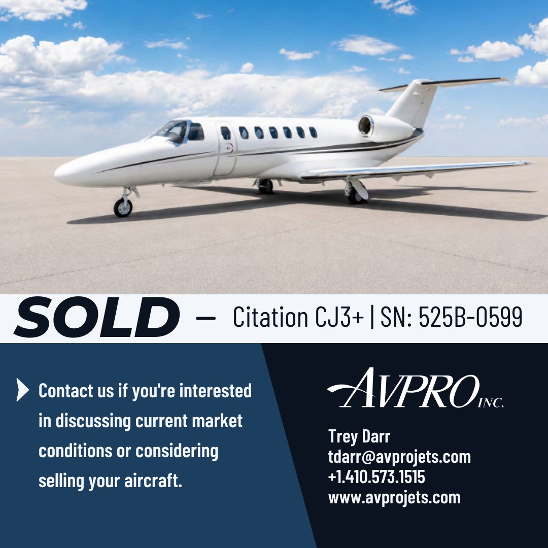 AvproJets's tweet photo. SOLD!
Citation CJ3+ | SN: 525B-0599
Contact us if you're interested in discussing current market conditions or considering selling your aircraft.
https://t.co/rBdFroCev4
#avpro #avprojets #Gulfstream #businessaviation #businessjet https://t.co/1mULo90avV