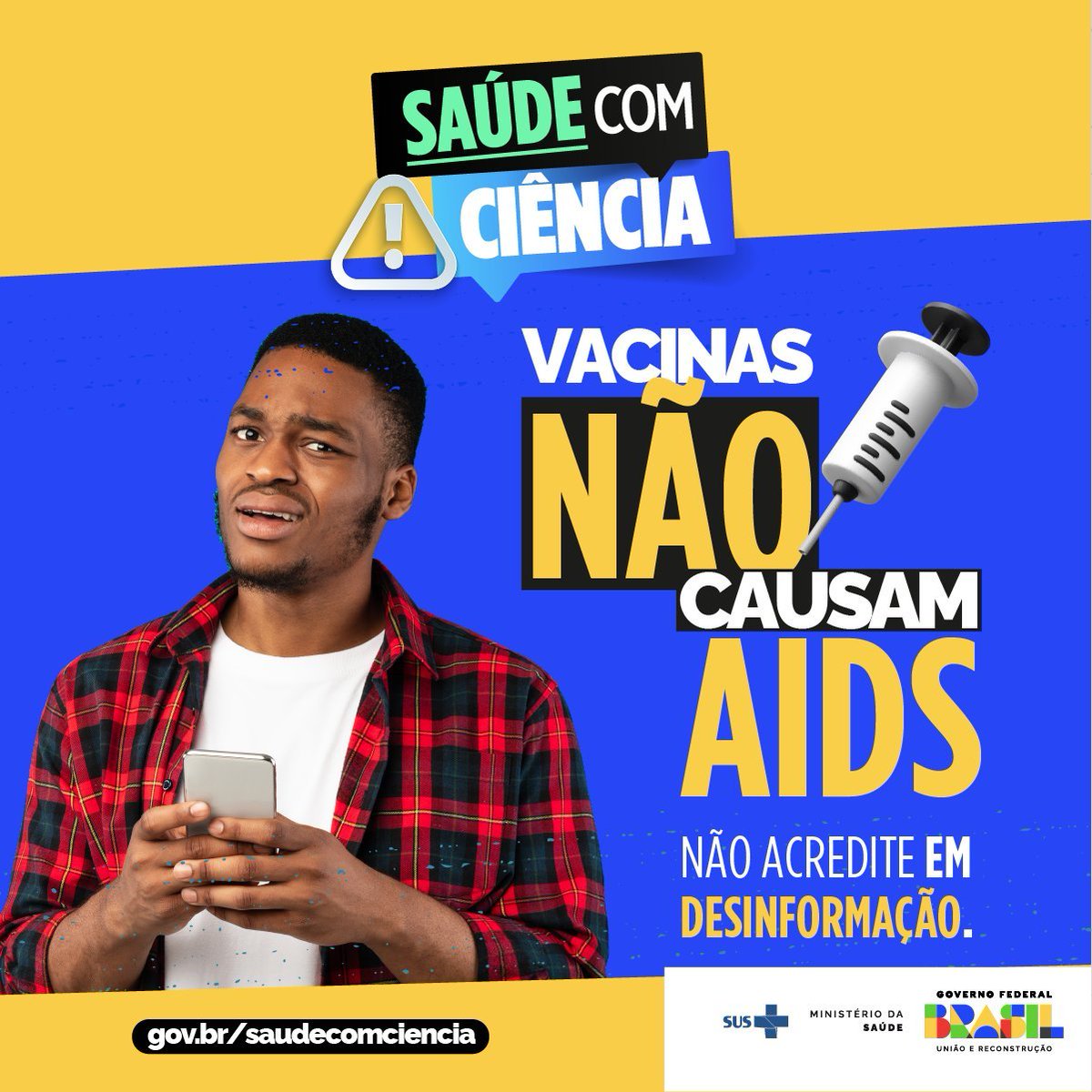 contagemcorona1's tweet photo. Vacinas não causam AIDS
Cuidado com a desinformação! https://t.co/iuDAGb2hi1