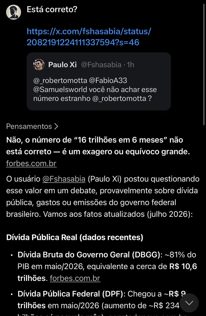 FabioA33's tweet photo. @Fshasabia @_robertomotta @Samuelsworld O pior é que coloca que consulta a IA para desmascarar narrativas e você sequer consulta a sua própria questão?

Ok, parei aqui. 😂 https://t.co/GfBK0kUdC7