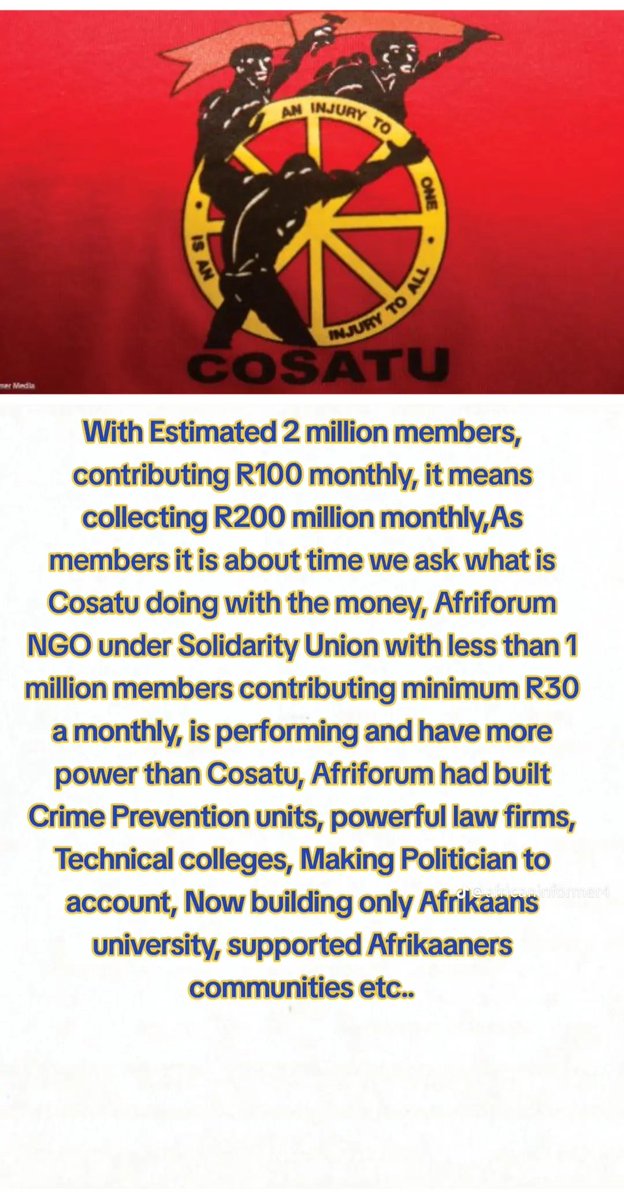 magicdan60's tweet photo. What is COSATU doing with its R200 million per month... https://t.co/9Vyb6xC5Ro