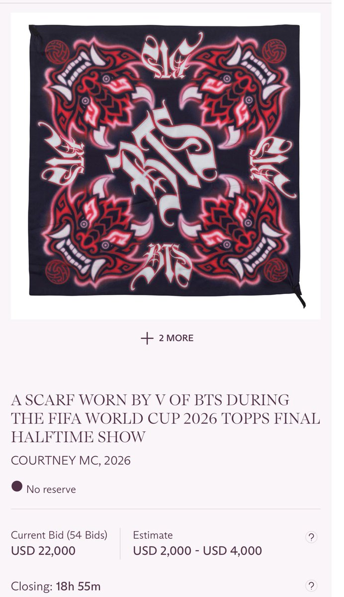 TaehyungUSA's tweet photo. Auction Update:

Taehyung’s scarf hits $22,000, surpassing Messi’s signed jersey. Less than 19 hours to go! https://t.co/1Vo6v7syRc