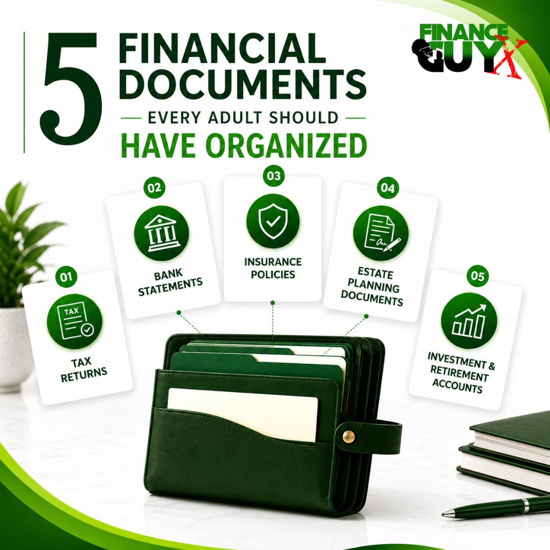 FinanceGuyX's tweet photo. 📂 Can You Find These 5 Financial Documents in Less Than a Minute?

If not, it may be time to get organized.

Keeping your important financial documents in one secure place can make tax season smoother, reduce unnecessary stress, and help you make informed financial decisions when they matter most.

Start by organizing these five essentials:
✔️ Tax Returns
✔️ Bank Statements
✔️ Insurance Policies
✔️ Estate Planning Documents
✔️ Investment & Retirement Account Records

Remember, the right documents in the right place can make all the difference.

#FinancialPlanning #TaxPreparation #TaxPlanning #FinancialOrganization #PersonalFinance #FinancialWellness #MoneyManagement #RetirementPlanning #EstatePlanning #TaxTips #FinancialGoals #FinancialLiteracy #StayOrganized #SmartMoney