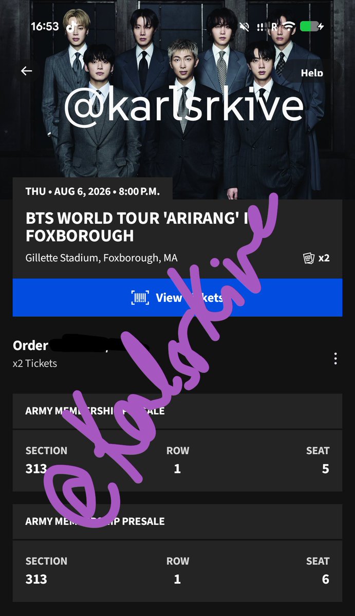 karlsrkive's tweet photo. WTS BTS tickets Foxborough Day 2 8/6 Section 323 Row 1 for 100$ (I payed 198 but I really can't go anymore) https://t.co/RcxoXXxqlh