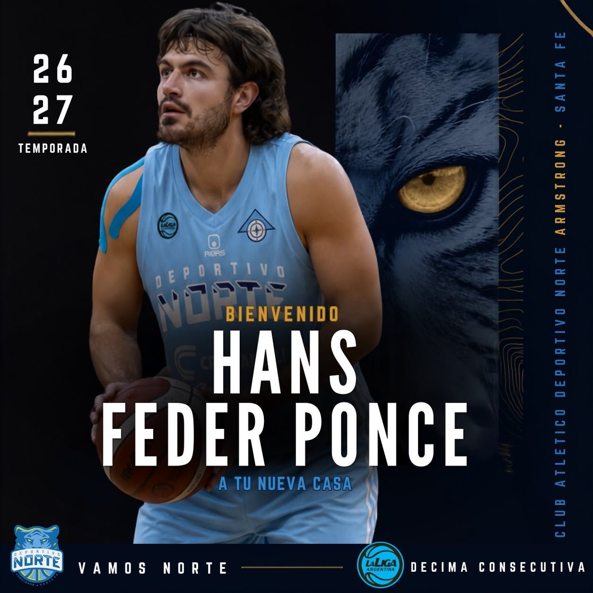 CADNORTE's tweet photo. 🏀 BIENVENIDO Hans Feder Ponce A TU NUEVA CASA 🐯
Incorporación clave para los Tigres. 🫡

El alero llega a Armstrong para sumar poder ofensivo al equipo de Cupu, luego de su paso por Colón en la L A 25/26, siendo el máximo goleador de la temporada, y por la LNB de Paraguay 26. https://t.co/C4pS8Nh0B3