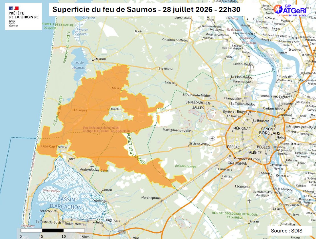 PrefAquitaine33's tweet photo. ⚠️ Incendie en cours en #Gironde | Point de situation du mardi 28 juillet à 22h30. 

La journée a été marquée par 14 reprises de feu. Toutes ont été traitées par l’action des sapeurs-pompiers sur le terrain et par l’appui des moyens aériens. 

▫️ 121 kms de coupes tactiques réalisés
▫️ Le feu est stabilisé mais demeure actif

En savoir plus sur https://t.co/SByG9A8ysp

@Interieur_Gouv | @SecCivileFrance | @Gendarmerie_033 | @PoliceNat33 | @ArmeesNoA | @DFCIaquitaine