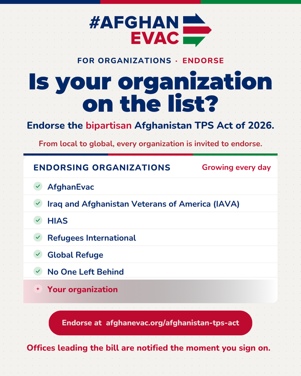 afghanevac's tweet photo. ACTION NEEDED: The vetted Afghan allies who stood with us are living in our communities right now, and they need protection.

Add your organization to the team backing the *bipartisan* Afghanistan TPS Act. 
https://t.co/MWYTjUZmJ2

#AfghanEvac https://t.co/KW1pnLKhes
