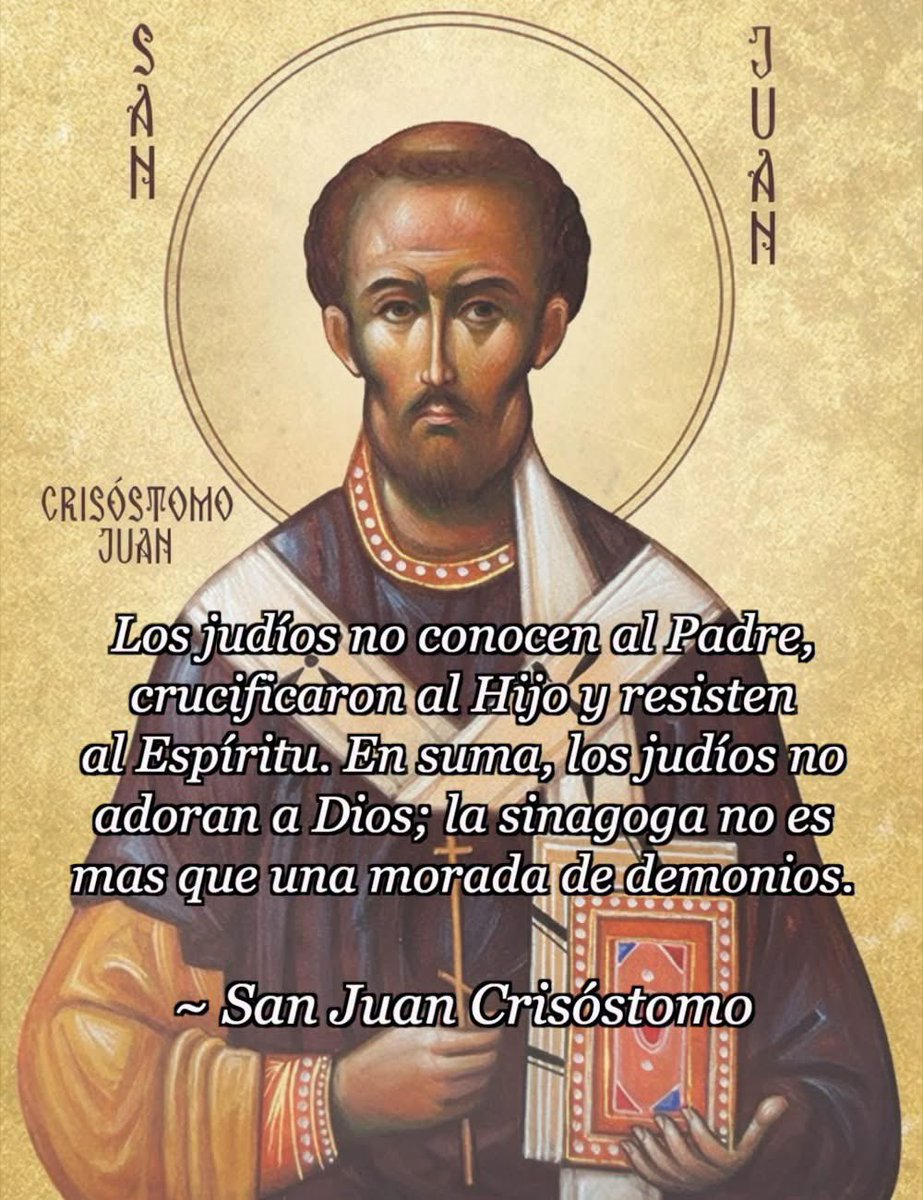EniorJimenez's tweet photo. 1. No conocen al Padre. Jesús les dijo:

– "No me conocéis a Mí ni a mi Padre. Si me conocierais a Mí, conoceríais también a mi Padre" (Juan 8:19).

2. Crucificaron al Hijo. Pablo escribe:

– "Los judíos, los cuales mataron tanto al Señor Jesús como a los profetas, y a nosotros nos expulsaron, y no agradan a Dios sino que son contrarios a todos los hombres" (1 Tesalonicenses 2:14-15). 

3. Resisten al Espíritu Santo. El santo Esteban, antes de ser martirizado por ellos, les dijo en sus rostros:

– "Vosotros, que sois duros de cerviz e incircuncisos de corazón y de oídos, resistís siempre al Espíritu Santo; como hicieron vuestros padres, así también hacéis vosotros" (Hechos 7:51). 

Conclusión: 

Los judíos incrédulos, que no aceptan la fe en Cristo Jesús Señor nuestro, no adoran a Dios; sino que, como bien dijo el Cristo glorificado, son una sinagoga de Satanás (Apocalipsis 2:9; 3:9).

Entienda quien pueda ...