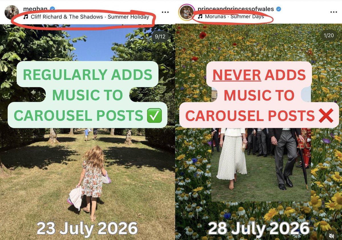 house_of_sussex's tweet photo. @Rimmesfk I also just noticed that they copied Meghan by adding a Summer song when they have NEVERRRR added music to their carousel posts before #CopyKate https://t.co/G2ey450SKY