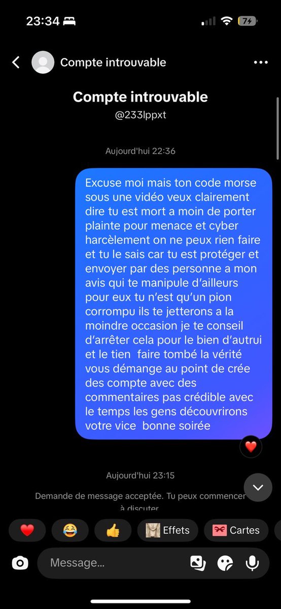 qlf_ue's tweet photo. Une fille est rentrer en contacte avec le mec qui m’a menacer de mort je vous laisse lire https://t.co/KLDg2UL9iz