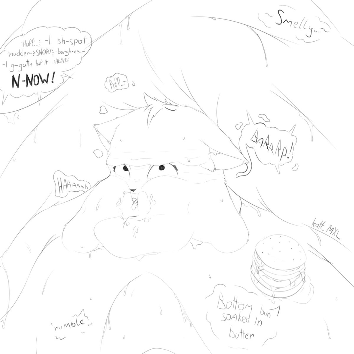 KattMxl's tweet photo. Katt was stress-eating because someone unfollowed. But I literally just told her we have 4 followers now, so she's celebrating with a few burgers.

#blobface #slob #blob #blobfurry #gluttony #messy_eating #burger #wg #fat_furry #furry https://t.co/35NJYTDV5P