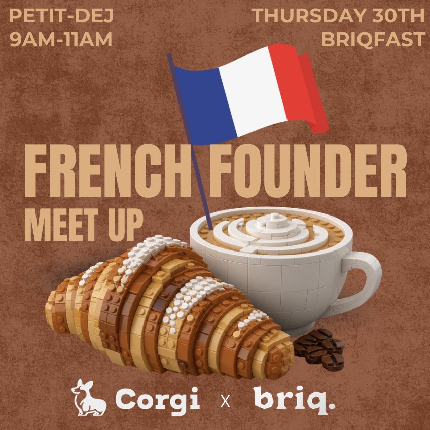 VforVadore's tweet photo. Corgi x Briq: French Founder Meetup 
Jul 30 - Breakfast - 9am-11am 🇫🇷

https://t.co/b5iGiQKtpV

If you speak French, if you like France or if you like croissant, come join us in Corgi’s office for a petit-dej !

SF: Show up>meet someone>throw an event with the coolest brand in the city. Huge thanks @MarieAdant and @UseCorgi for making it happen.