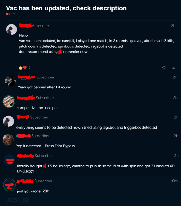 Ozzny_CS2's tweet photo. CS2 Cheaters are reporting Valve pushed a VAC Update targeting rage cheats ‼️

About time https://t.co/tndm6VPiwa