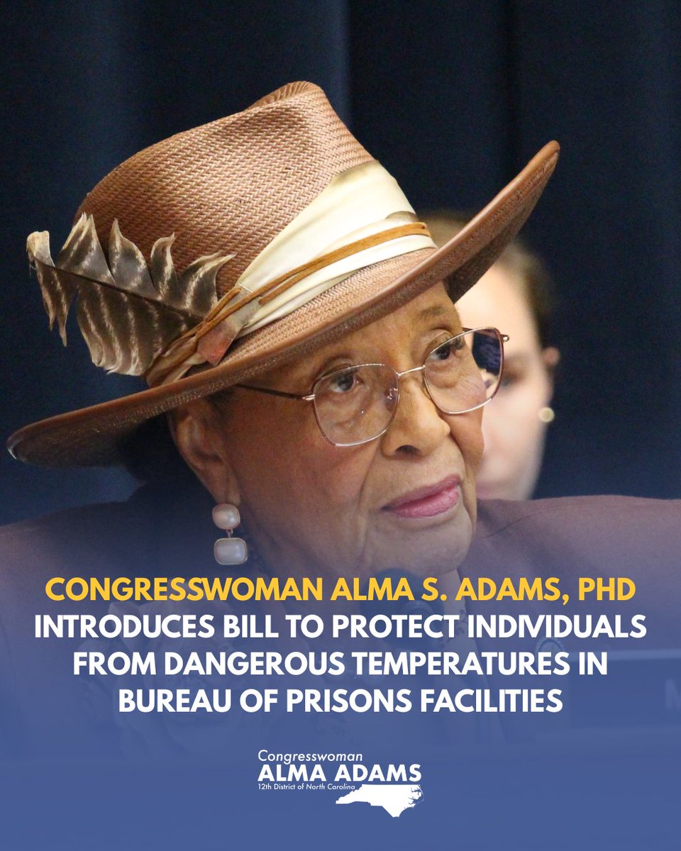 RepAdams's tweet photo. Many BOP facilities lack basic climate control, leaving people in cells where temperatures reach deadly levels during record heat waves and winter freezes. The Extreme Temperatures Injustice in Prisons Act would establish the first comprehensive federal standards for this crisis. https://t.co/zwTOH5KKgr