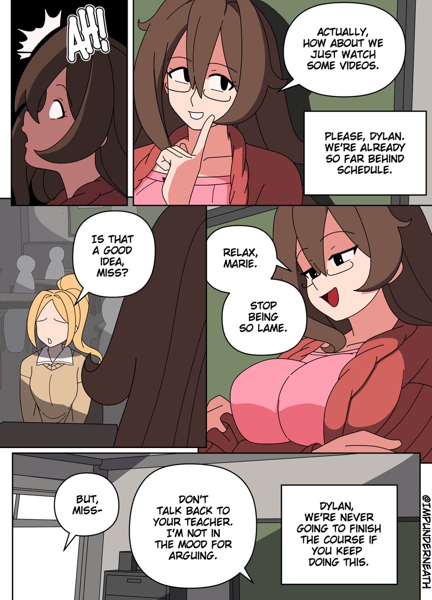 ImpUnderneath's tweet photo. 1/3) short #tsf #possession comic. A teacher's life is derailed when a student gains the ability to possess her on command. https://t.co/lmjEO5bUWd