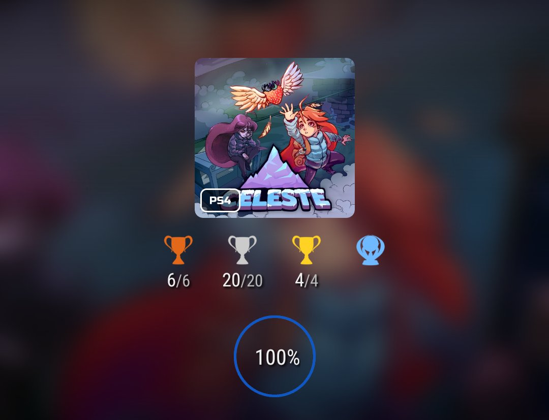 PixelsPlatinums's tweet photo. #61 - Celeste
Heartbeat (PLATINUM)

I tip my hat to anyone who can platinum this without using the assist mode. 

Cool level design, artstyle and OST. The story is about overcoming inner struggles.

Earned on 06/01/2023 #PlayStationTrophy #TrophyHunters https://t.co/W1lgsIBzbX