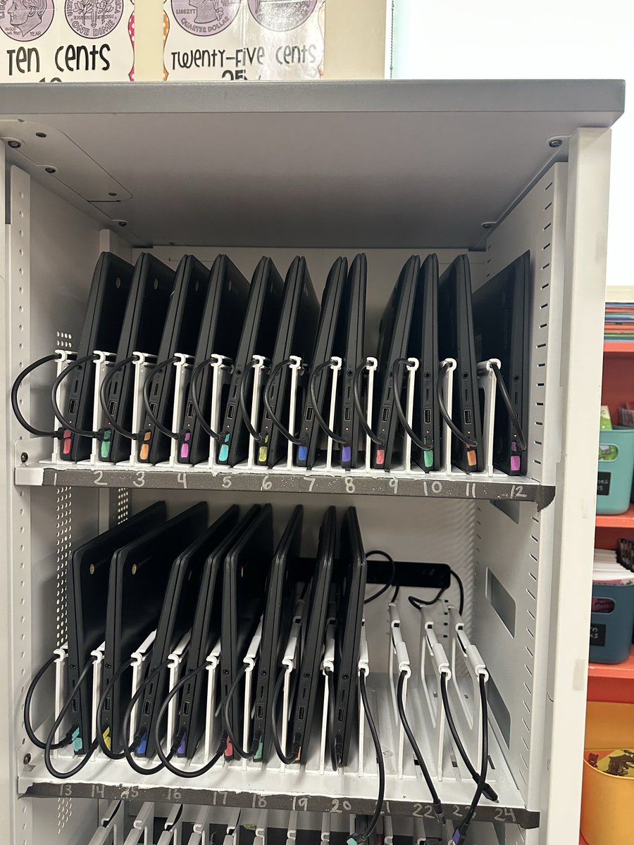 steph_crimson's tweet photo. Color coding a Chromebook cart makes a teacher heart happy! 😍
#teacher #1stgrade #Teachersof𝕏 https://t.co/bvr7lvqzvL