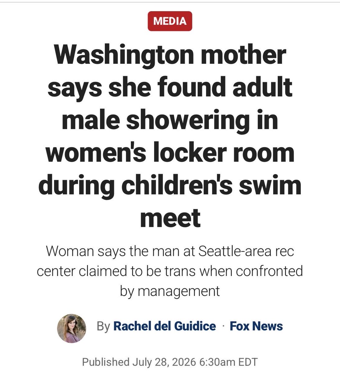 babybeginner's tweet photo. The manager addressed the individual and said, 'Excuse me, are you confused? This is the women's locker room.' The individual responded only with, "I'm trans.'" The manager then left.  

Stiff as a board. Kids in there.  
We don’t have to live like this.

Link to the story below. https://t.co/lESSXjbLF3