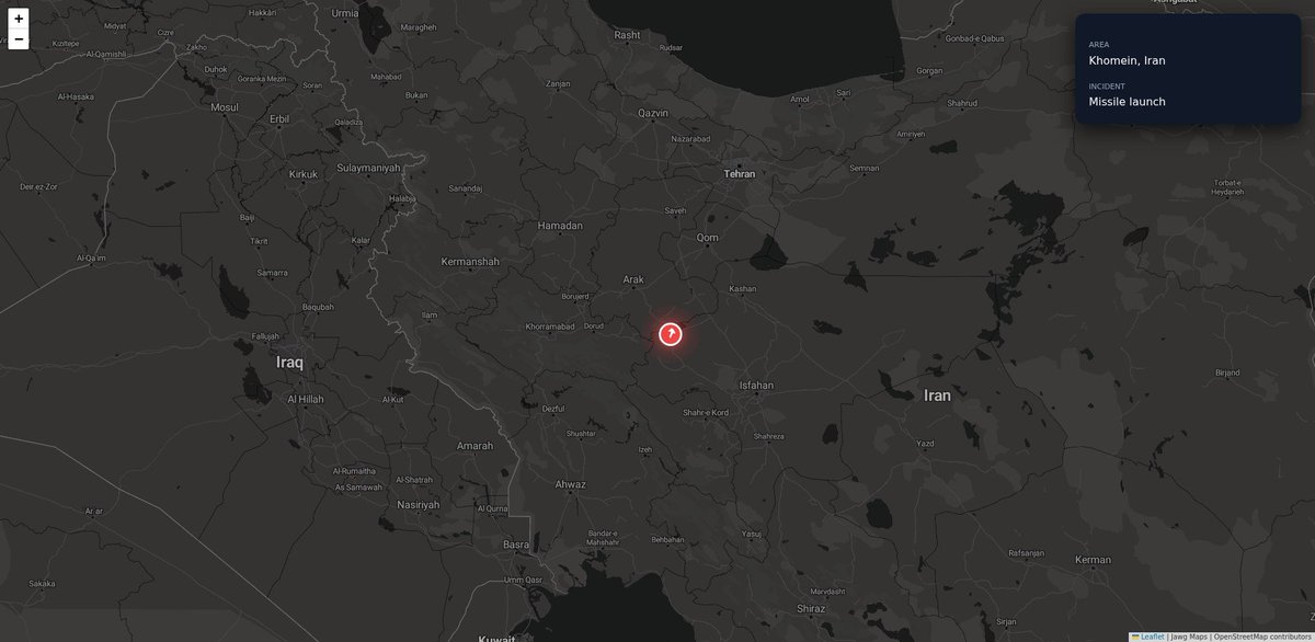 ILRedAlert's tweet photo. Launch of three missiles from the city of Khomein, Iran. https://t.co/ZDUEATSs50