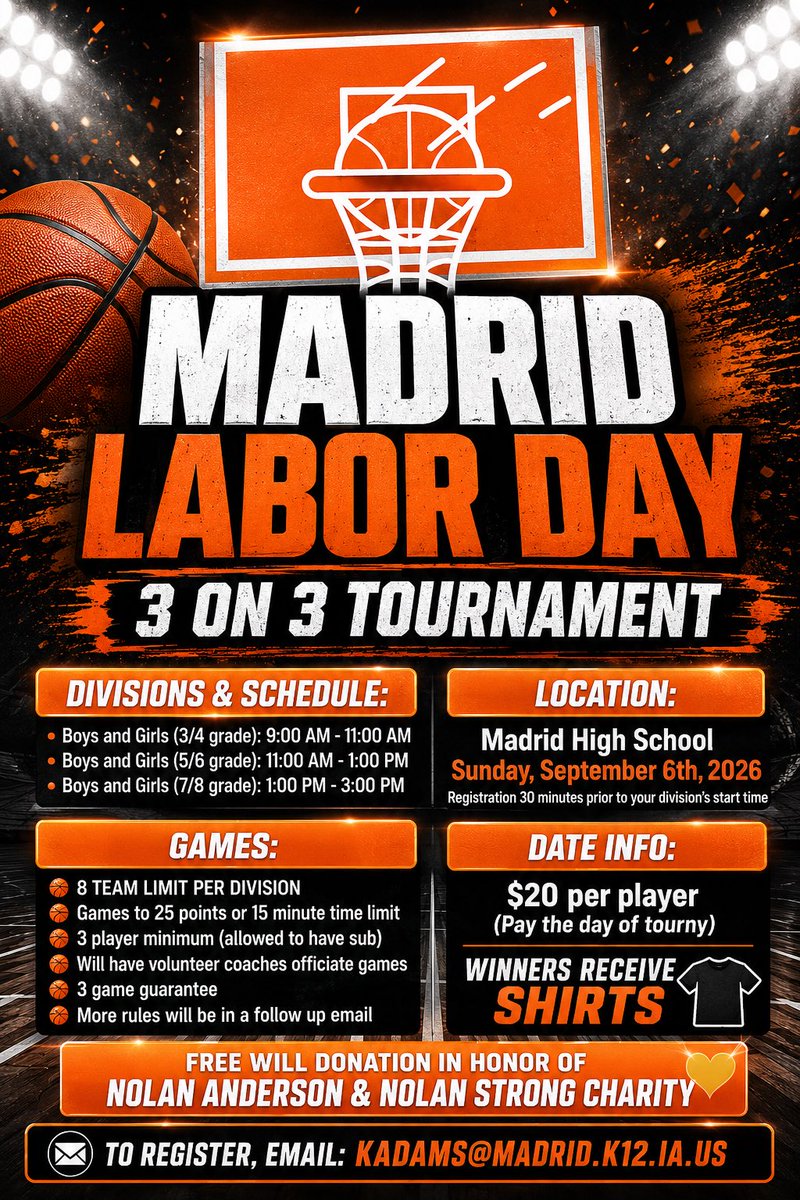 KelvinAdams1's tweet photo. Hoops, free prizes, raffle items, music, food trucks, Nolan Strong Charity, and 4th time doing it.
Get signed up.
#LetsHoop https://t.co/ArDvUA1Zj7