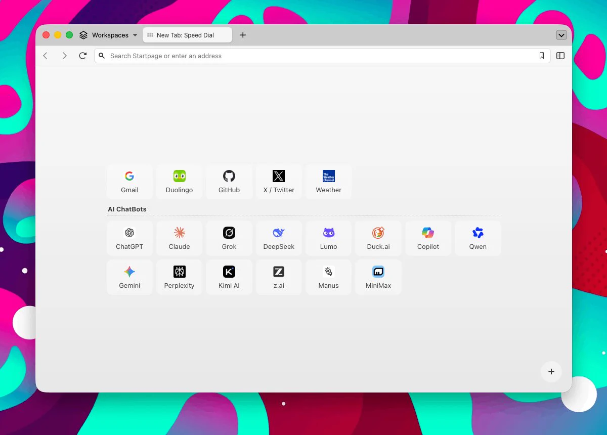 Minimal Speed Dial Browser Extension Screenshot