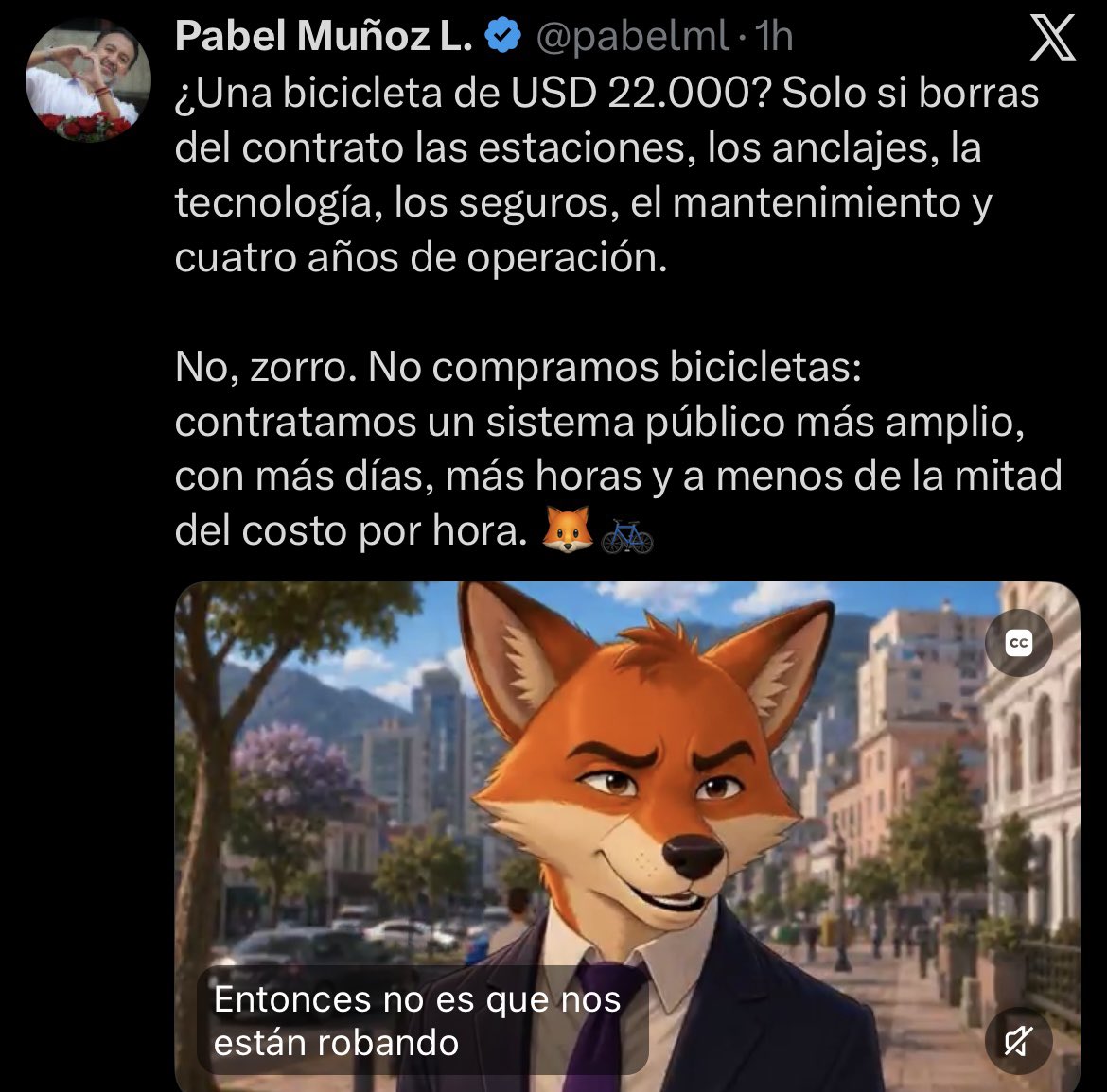 lahistoriaec's tweet photo. Ayúdame, Zorro. El alcalde de Quito, Pabel Muñoz, acude al Zorro Falseta, para desmentir que las bicicletas cuestan $22000 cada una. En los términos publicados consta que las 250
bicicletas valen USD 1,7 millones, a razón de $6840 cada una. Los $4 millones restantes del contrato es para los gastos del servicio por 4 años.