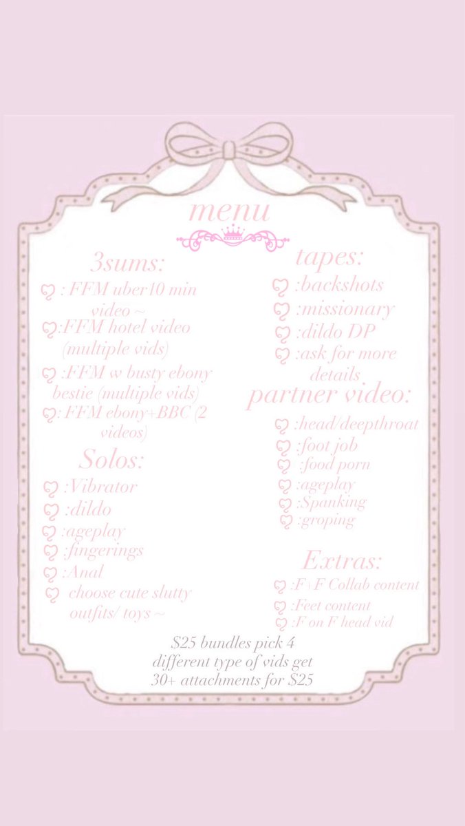 prettyykitty00x's tweet photo. ~MENU🪽🩷
// #menu #teen #selling #cnc #3sum #newacc #ageplay #backshots #deepthroat #missonary #doggy #head #lesbo #girlongirl #BBC #solo #DP #feetfetısh #anal #cumshot #cosplay #customs //dm for customs👸🏼🎀 https://t.co/mdvR0SNEaT