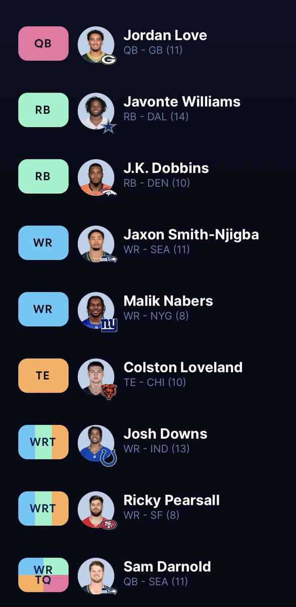 j10pFantasy's tweet photo. 14 man SF startup, I’m up next. You guys like Charbonnet, Doubs, Golden, Reed, or Ty Simpson most? @DynastyRich @DynastyPrice #NerdHerd https://t.co/3DdrvAznaZ