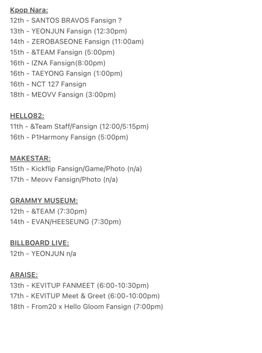 Karmaa_Ky's tweet photo. I’m overstimulated #kcon 
These are all the fan events happening for artists attending Kcon…. https://t.co/mZeB7cvpJD