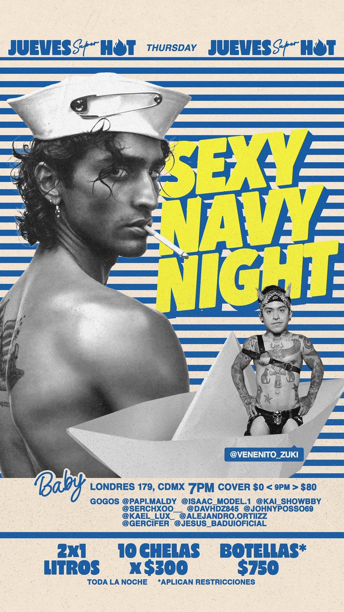 JuevesSuperHot's tweet photo. Este jueves ⛴️🌊 nos vemos en baby club 🔥 los mejores Gogos de CDMX en el escenario más CALIENTE 🍆💦 

Y después, un privado? 🔓😉 

📍LONDRES 179, CDMX / acceso 7pm https://t.co/rywJdP1For