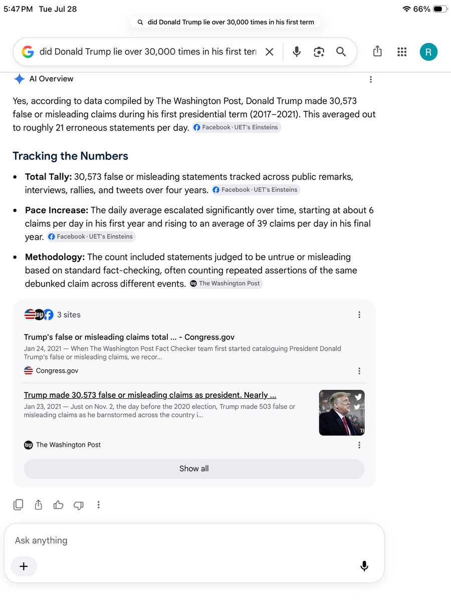 Buff26Lombard's tweet photo. @JVRConsulting @MelGibso1 Don’t trust the Washington Post? No problem there’s plenty of other sources that confirm Donald Trump is full of shit. https://t.co/nmX4uM3ybA