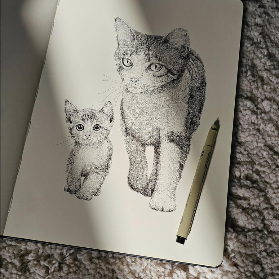 DesignStack_co's tweet photo. (press the link, to see of this)
#Mother and #Kitten.  🍃️🌺️🍃️
Ink #Cat Kittens Drawing. By Youri van der Arend. https://t.co/D0fZ8vKZrU https://t.co/oP9zoxzXJ8