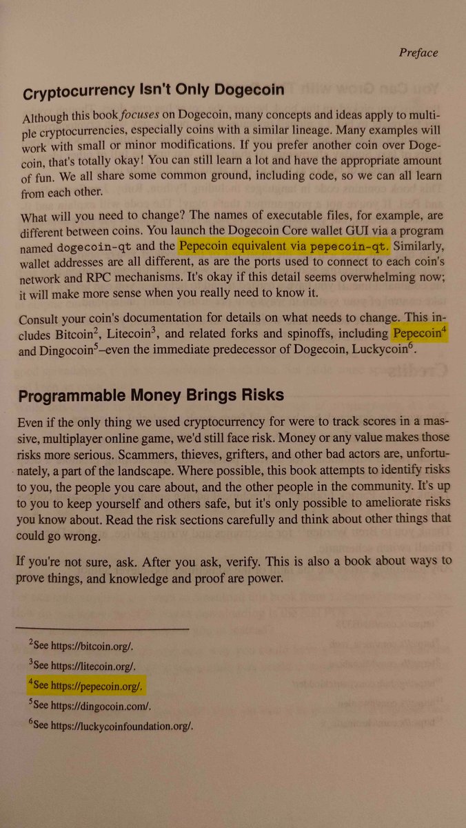 PepecoinNetwork's tweet photo. Did you know Pepecoin is mentioned on the back of a book? It's true!!

Dogecoin Tricks is a fun and engaging book that teaches you about all the cool things you can do with UTXO coins like Bitcoin, Litecoin, Dogecoin, and Pepecoin!

You can pick up a copy of the book on Amazon! https://t.co/mj5g9rChN6