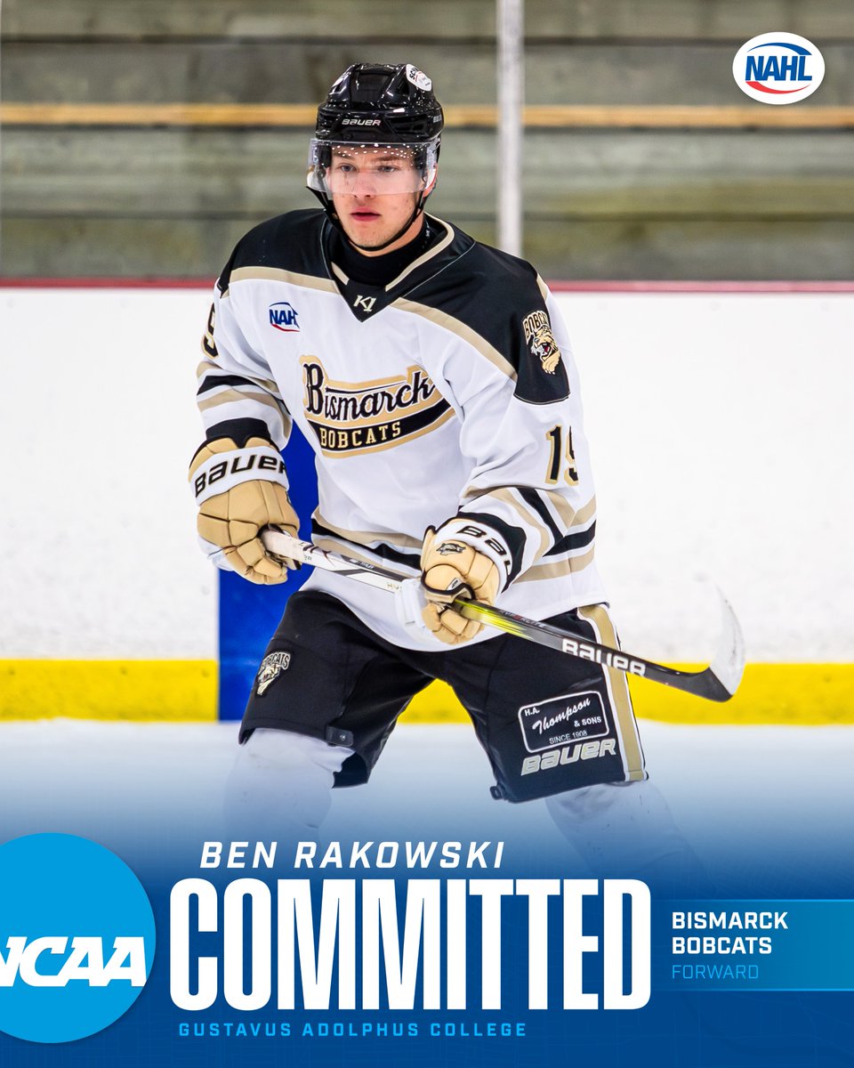 NAHLHockey's tweet photo. #NAHL Commitment Alert: Bismarck Bobcats forward, Ben Rakowski, has committed to play NCAA hockey for @GustieMHockey.

📰: https://t.co/1M0uGjAo2N
#CollegeReady https://t.co/z6Dc9Xw9IQ