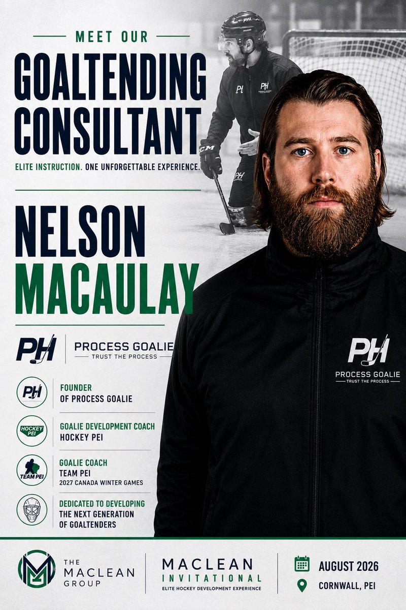 macleangroup_'s tweet photo. Founder of Process Goaltending , Goalie Development Coach with @HPEI_HPP , and Goalie Consultant for Team PEI – 2027 Canada Winter Games, Nelson will lead the development of our goaltenders throughout the event.

Welcome aboard, Nelson! 🥅🔥 #MacLeanInvitational #TheMacLeanGroup https://t.co/Z2rCP2R9X2