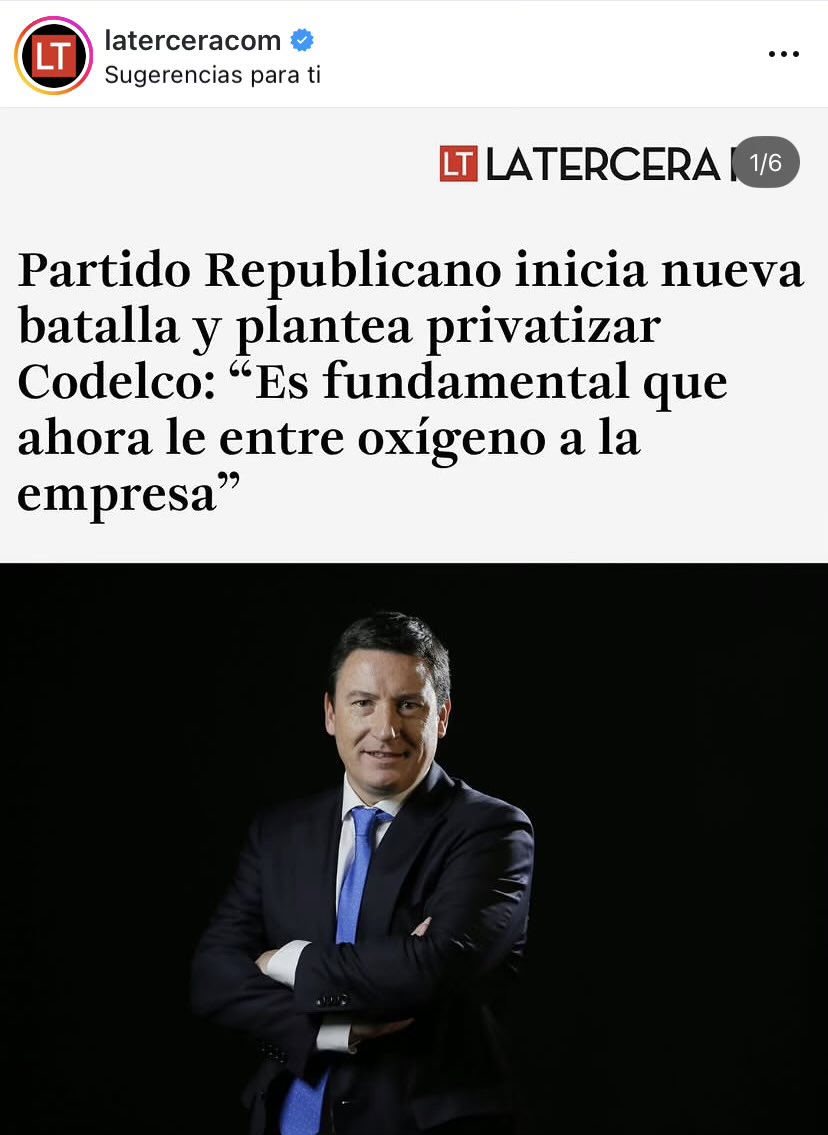 baradit's tweet photo. La nacionalización del cobre es un logro histórico del patriotismo e independencia de Chile.

Que el Partido Republicano lo quiera vender es traición a la patria y las generaciones por venir.

Esto es un ESCÁNDALO!
🏴 https://t.co/5hLRFHIgNS