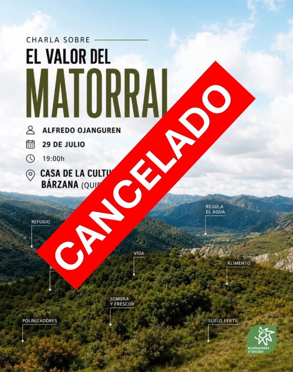 Geotrupes_'s tweet photo. Lamentamos comunicaros que la charla ha sido cancelada por el alcalde de Quirós, que acaba de negarse a que se utilice la Casa de Cultura de Bárzana para hablar sobre la importancia del matorral. Es decir, cultura sí, pero no mucha. No sabemos si se podrá reubicar para otra fecha https://t.co/Vpgl3blngx