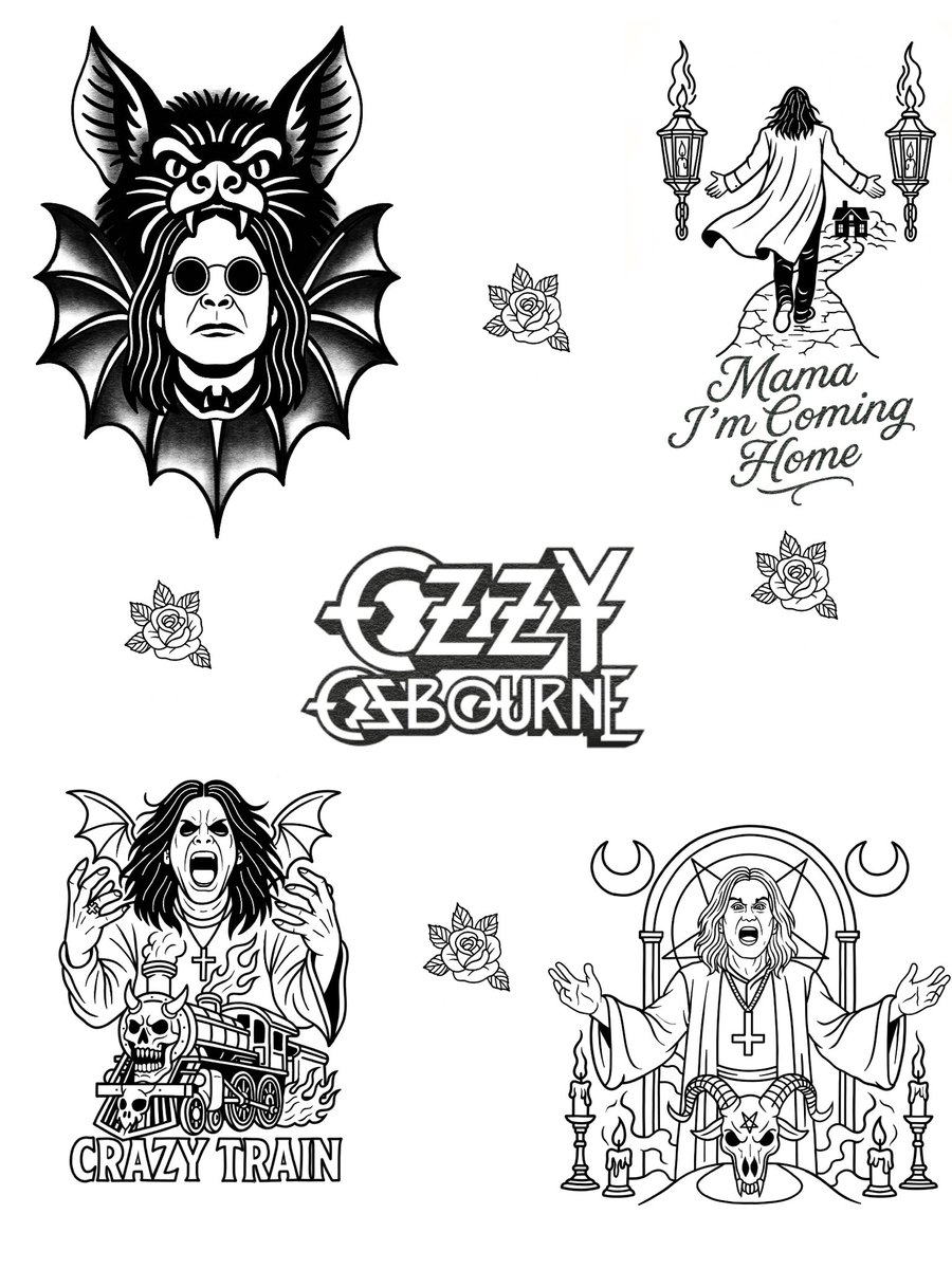 Late_Check_Out_'s tweet photo. A Lil Ozzy Flash Sheet I Put Together Some Time Ago,
I Gotta Get Back To Tattooing Asap🫠
Rest In Paradise To A True Legend🍻

#illustrations #flashsheet #latecheckout #ozzyosbourne #rocknroll #artist #ozzy #art https://t.co/8wMENO580C