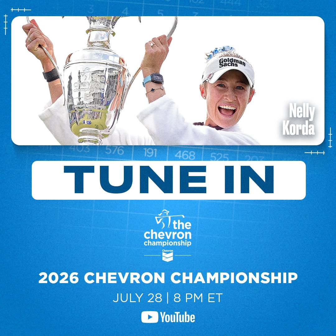 LPGA's tweet photo. Tune in tonight at 8 p.m. ET for a re-air of Nelly Korda's first major victory of the season at the Chevron Championship 🏆

WATCH ➡️ https://t.co/KkOiLQuChE https://t.co/bQSLOz3TG4