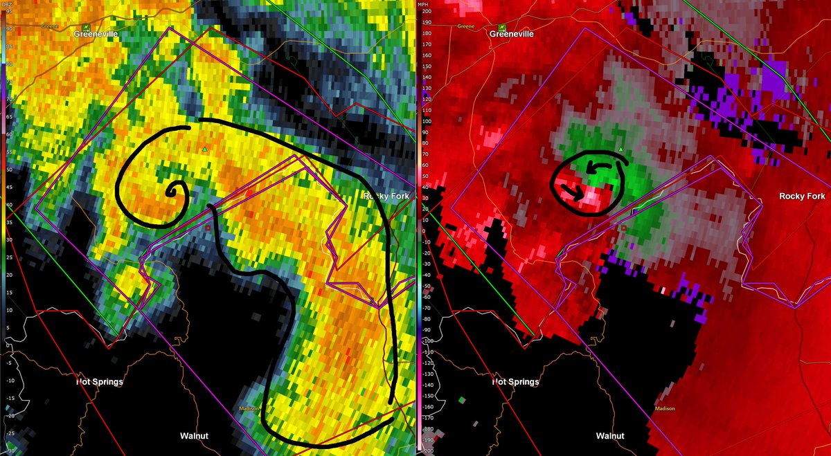 BluekandyWX's tweet photo. one of the coolest tornadoes I've seen in my entire career watching weather just happened 10 minutes ago going up Greene &amp; Viking Mountain ridge on the border of Tennessee and North Carolina

this tornado formed literally going up the mountainside, then dropped 1000 ft! https://t.co/4EhGuWN2b2