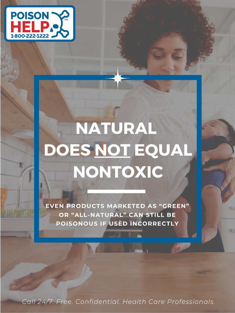 NTXPoisonCenter's tweet photo. Natural does not always mean non-toxic. 🌿 Some plants, mushrooms, oils, supplements, and household remedies can cause poisoning if swallowed, misused, or given in the wrong amount. When in doubt, call Poison Help at 1-800-222-1222.
#PoisonPrevention #NaturalDoesNotMeanSafe https://t.co/QAzhZS8KmQ